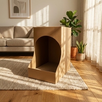 Abri pour chat élégant et classique en carton ondulé, maison à gratter écologique au design soigné et convivial, avec emballage en carton