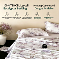 Parure de lit King toutes saisons 100 % Lyocell d'eucalyptus tissé, motif végétal imprimé, garnissage en soie moderne, 300 fils au pouce carré