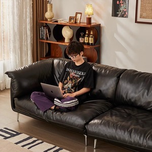 American Vintage Hug Design Wax Leather Straight <b>Sofa</b> 3 4 Seater Genuine Leather Couch For <b>Small</b> Living Room - Product Image 2