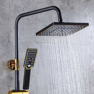 Ensemble de douche thermostatique moderne de luxe noir <span class=keywords><strong>et</strong></span> or en acier inoxydable, avec barre coulissante, à commande unique <span class=keywords><strong>et</strong></span> fonction pluie, style touches de <span class=keywords><strong>piano</strong></span> - Product Image 4