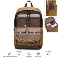 Tas Ransel Kanvas Berlapis Lilin Personalisasi Grosir dengan Kompartemen Laptop, Pola Huruf, Ritsleting, untuk Perjalanan, Sekolah, dan Sehari-hari