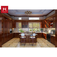 HAPPY HOUSES Design de cuisine classique américaine pour villa, armoires de cuisine en bois avec îlot, ensemble d'armoires, fournisseur d'usine