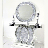 Table console en verre miroir LED RVB tendance avec miroir mural écrasé pour salon