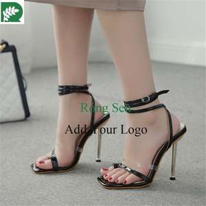 Tendance été grande taille dent talon haut sangle croisée bout carré violet talons aiguilles sandales pour femmes - Product Image 5