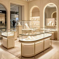 Vitrine de présentation de bijoux sur mesure, finition brillante, éclairage LED, vitrine en verre pour la vente au détail commerciale