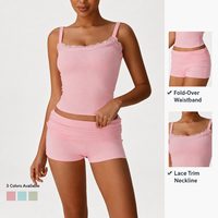 Ensemble de détente côtelé 2 pièces personnalisé pour femme avec haut caraco à dentelle et short évasé, pyjama et tenue d'intérieur