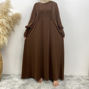 6693# Eid Simple but Luxurious Closed <b>Abaya</b> With Premium Lace Ribbon Long Sleeve Summer Dresses for Breastfeeding Mother 6 Color - Product Image 2