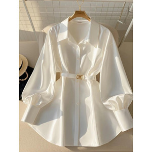 Haut Long Blanc Design Français Haut de Gamme Début d'Automne 2025 pour Femme, Style <span class=keywords><strong>Mature</strong></span> avec une Touche de Luxe Léger - Product Image 5
