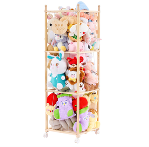 Solid Wood Tall Plush Toy Organizer - Vertical Space-Saving <strong>Storage</strong> For Kids' Nursery &amp; Playroom - Product Image 1