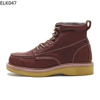 Botas de trabajo personalizadas sin punta de acero para hombre, venta al por mayor, zapatos de trabajo con punta MOC para hombre, botas de trabajo de cuero de grano completo