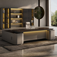 Bureau de direction de luxe, design haut de gamme, bureau en forme de L pour PDG, directeur, manager, mobilier de bureau moderne en bois et ensemble de chaises