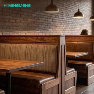 Vintage Industrial Restaurant Booth <b>Seating</b> Solid Wood Frame Upholstered Booth Sofa Commercial Dining Booth with Leather - Product Image 1
