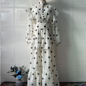 Robe élégante pour femme, style vintage, col montant, manches bouffantes, coupe trapèze, à pois, prix compétitif - Product Image 5