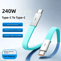 Kabel Data USB-C ke USB-C 240W PD 3A Pengisian Cepat 3m Konduktor Tembaga Murni Silikon Fleksibel Pipih untuk Ponsel & Kamera