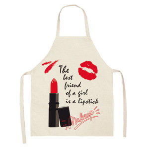 Delantales Personalizados para Adultos, <span class=keywords><strong>Delantal</strong></span> de Lino Estampado <span class=keywords><strong>con</strong></span> Diseño de Lápiz Labial, Tipo Cintura, para Cocina Familiar, Sin Mangas, para Salón de Belleza - Product Image 1