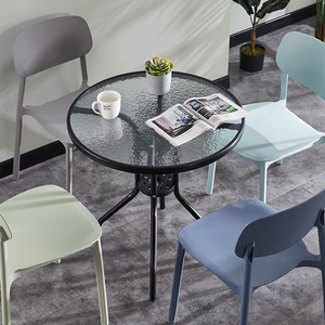 Ban công nhỏ ngoài trời Bàn cà phê kim loại sắt đường nước thủy tinh ăn uống chân thép tròn đơn giản bàn vườn Bắc Âu - Product Image 5