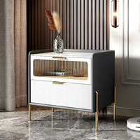 Table de chevet intelligente moderne de luxe en acier inoxydable VL, finition blanc brillant, pour chambre à coucher
