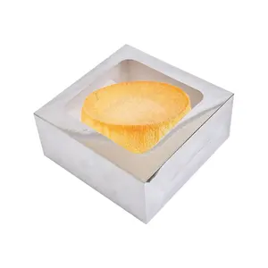 Çevre dostu kare Kraft kağıt kek kutusu özel beyaz ekmek 12*12*5 inç katlanır geri dönüşümlü doğum günü partisi kek paketleme kutusu