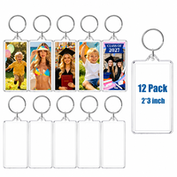 12'li Paket 2x3 İnç Boş Akrilik Fotoğraf Anahtarlıkları Şeffaf Çift Taraflı Resim Eklemeli Anahtarlık DIY El İşi İçin