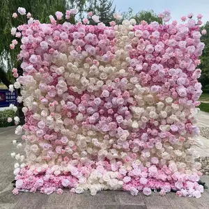 3D/5D Roll Up Slik Rose telón de fondo cortina colgante flor pared tela boda escenario Fondo Decoración