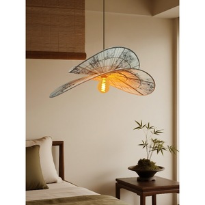 Lampe suspendue ovale en lin Tencel avec imprimé feuilles de bambou, lampe à économie d'énergie E27, commande par interrupteur, pour la maison, la salle de thé, la chambre à coucher, le restaurant - Product Image 4