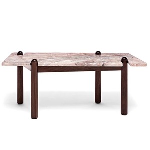 Mesa de Centro con Tapa de Mármol y Estructura de Madera, para Uso en Interiores y Exteriores - Product Image 1