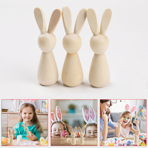 Wooden Rabbit Easter Bunny Set Natural Color 10 Pack Home Decor Ornament Spring Craft - Product Image 5