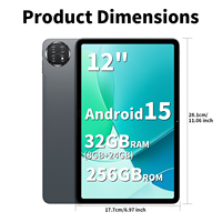 Tablette Android 15 de 12 pouces, 8 Go 256 Go, appels téléphoniques 4G LTE, Wi-Fi, Widevine L1, batterie 8000 mAh, écran FHD pour les affaires et le divertissement
