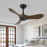 Ventilateur de plafond intelligent à 3 pales en bois massif de 36 pouces avec lumière LED Design contemporain Corps en fer Télécommande pour la décoration intérieure de la maison