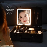 Nouvelle Mallette de Maquillage Carrée de Bureau Haut de Gamme en Bronze, Grande Capacité, Portable, avec Miroir Éclairé Simple Face 3x, Pliable, Type Sac à Main 2025