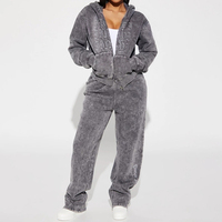 Ensemble de survêtement streetwear vintage gothique brodé sur mesure pour femme, comprenant un sweat à capuche et un pantalon de survêtement oversize délavé à l'acide