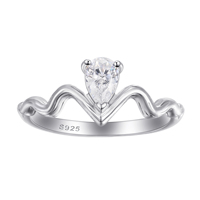 Bague en argent sterling 925 personnalisée en gros, en forme de goutte d'eau, avec zircone et design festonné