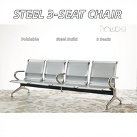 Chaise d'attente moderne 3 places en acier inoxydable, banc pliable en métal pour hall d'hôtel, clinique, réception