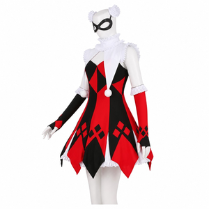 Costume de cosplay style Harlequin pour femme, robe <span class=keywords><strong>à</strong></span> imprimé diamant 5 pièces avec gants <span class=keywords><strong>à</strong></span> volants et ensemble d'élastiques pour cheveux - Product Image 2