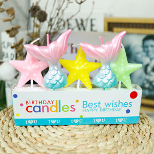 كارتون إبداعي متدرج لون خيالي ذهبي حورية البحر ذيل نجم المحيط قذيفة حفلة عيد ميلاد شمعة تزيين كعكة فريدة من نوعها شمعة - Product Image 3