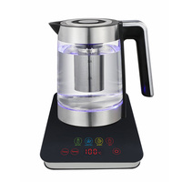 Bouilloire électrique sans fil en verre borosilicate de 1,8 L avec contrôle multi-températures en acier inoxydable pour usage domestique