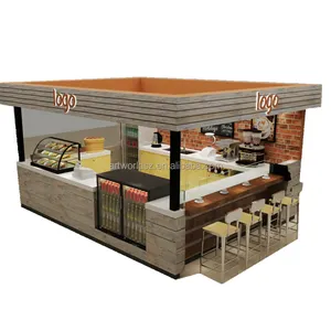Artworld görüntüler kahve dükkanı iç tasarım gıda ekran kahve Kiosk ile çekici ahşap Fast Food Kiosk