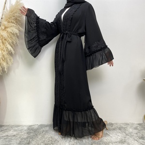 1963 #   Abaya noire à manches larges de qualité supérieure avec dentelle florale pour femmes musulmanes, Eid 2023 - Product Image 5