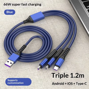 Câble de données <span class=keywords><strong>USB</strong></span> <span class=keywords><strong>3</strong></span>-en-1 à charge rapide pour téléphones mobiles, connecteurs Micro <span class=keywords><strong>USB</strong></span> et <span class=keywords><strong>USB</strong></span>-A, conception magnétique, gaine tressée en filet de pêche - Product Image 3