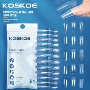 KS KOSKOE批发120pcs/袋ABS透明超长棺材方形指甲尖假指甲法国人造指甲