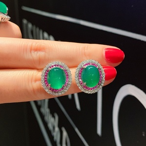 Fashion Eco-friendly Copper Jewellery Sets for Women High Quality 14mm Imitation Jade Zircon Premium Necklace Earrings Set - Product Image 5