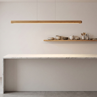 Lámpara Colgante Lineal Grande de Madera de Nogal, 180 cm, Redonda, para Techo, Personalizada, Extra Grande, para Oficina o Barra