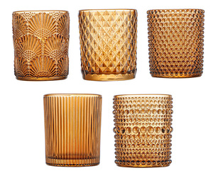 Bocaux à bougies en verre transparents, ronds, gaufrés, avec couvercle métallique coloré à vis - Product Image 1