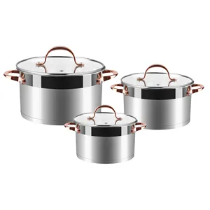 High Quality Stainless Steel Cookware Set with Flat Glass Lid Iron Metal Chinese Style Pot and Casserole Dish for Kitchen Party