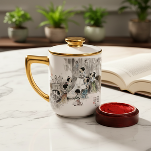 Bone China Cup, Ceramic Cup with Lid, Unique Chinese Aesthetic Style Used for Business Gift Giving
