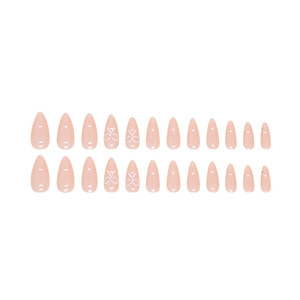 Set <span class=keywords><strong>de</strong></span> 24 Piezas <span class=keywords><strong>de</strong></span> <span class=keywords><strong>Uñas</strong></span> Postizas Acrílicas Estilo Coffin en Tonos Nude <span class=keywords><strong>y</strong></span> <span class=keywords><strong>Rosa</strong></span> Almendra con Lazo <span class=keywords><strong>Blanco</strong></span> Minimalista para Salón o DIY - Product Image 5