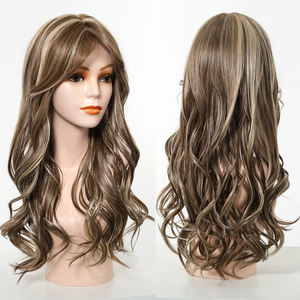 Parrucca per <span class=keywords><strong>capelli</strong></span> sintetica in pizzo MONO pizzo lungo ondulato marrone biondo <span class=keywords><strong>con</strong></span> <span class=keywords><strong>parrucche</strong></span> di pizzo <span class=keywords><strong>con</strong></span> <span class=keywords><strong>frangia</strong></span> per le donne quotidianamente resistenti al calore - Product Image 1