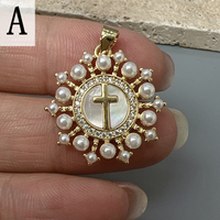 Pendentifs et breloques en gros pour la fabrication de bijoux : zircon rond, imitation perle, croix, étoile à huit branches pour accessoires de collier