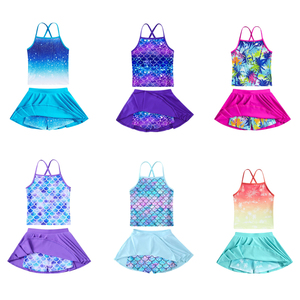 Traje de Baño Tankini Personalizado para Niñas, Traje de Baño de <span class=keywords><strong>Sirena</strong></span> con Tirantes Cruzados Ajustables, Traje de Baño de Dos Piezas para Playa de Verano, Tallas 4-12 - Product Image 1