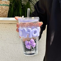 Gobelet à paille en verre style coréen avec nœud papillon, grande valeur esthétique, grande capacité, isolation thermique, texture martelée, pour jus de bureau